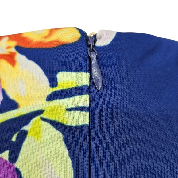 LRL Ralph Lauren Faux Wrap Fit Flare Dress Blue Floral Short Sleeve V Neck Zip 6 - Picture 7 of 11